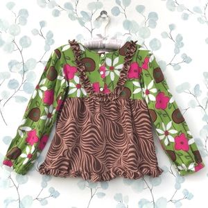 Corkys Kids Pink Green White Brown Flowers Empire Waist Floral Long Sleeve Top